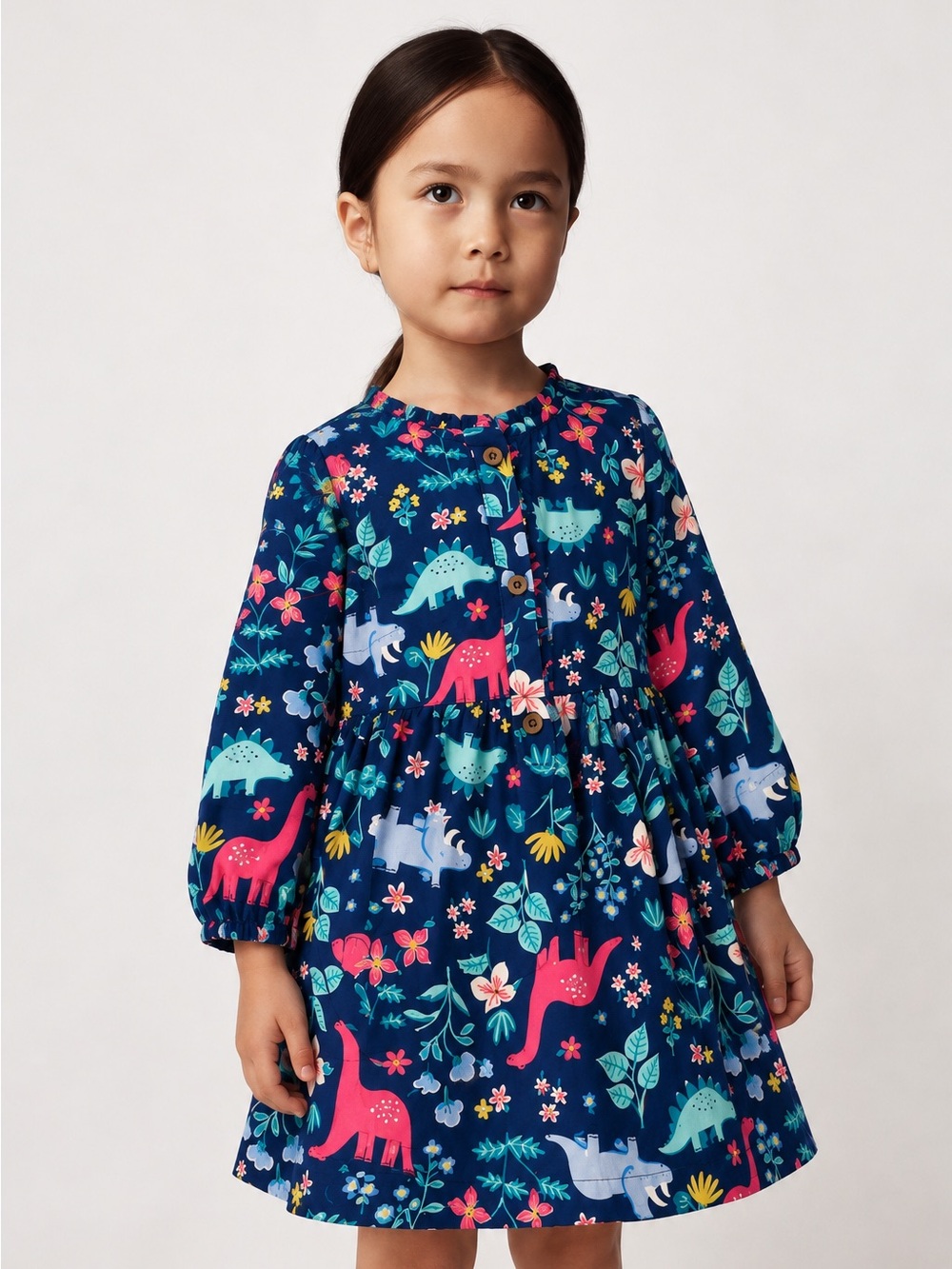 Carter's Navy Dino & Floral Long Sleeve Nightgown with Bright Accents